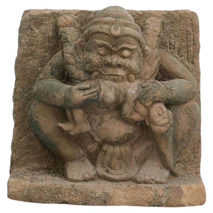 15th-17th Century Burmese Sandstone Demon Figure Mounted on Base