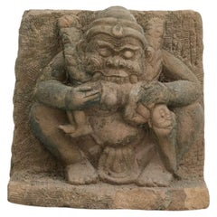 15th-17th Century Burmese Sandstone Demon Figure Mounted on Base