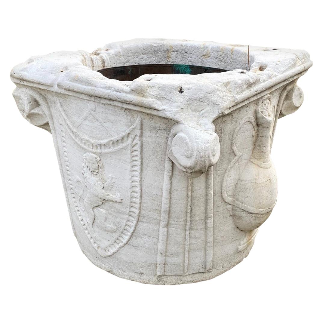 Renaissance Wellhead Hand Carved Marble Container Planter Basin Water Fountain  For Sale