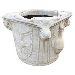 Used Renaissance Wellhead Hand Carved Marble Container Planter Basin Water Fountain 