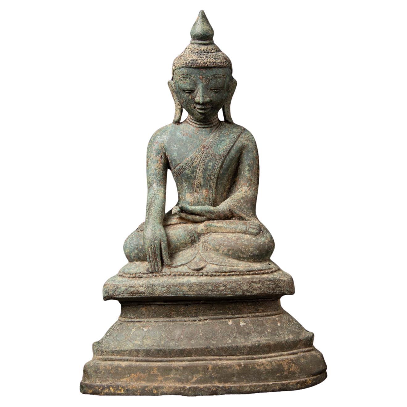 15th century Antique bronze Burmese Ava Buddha statue in Bhumisparsha Mudra