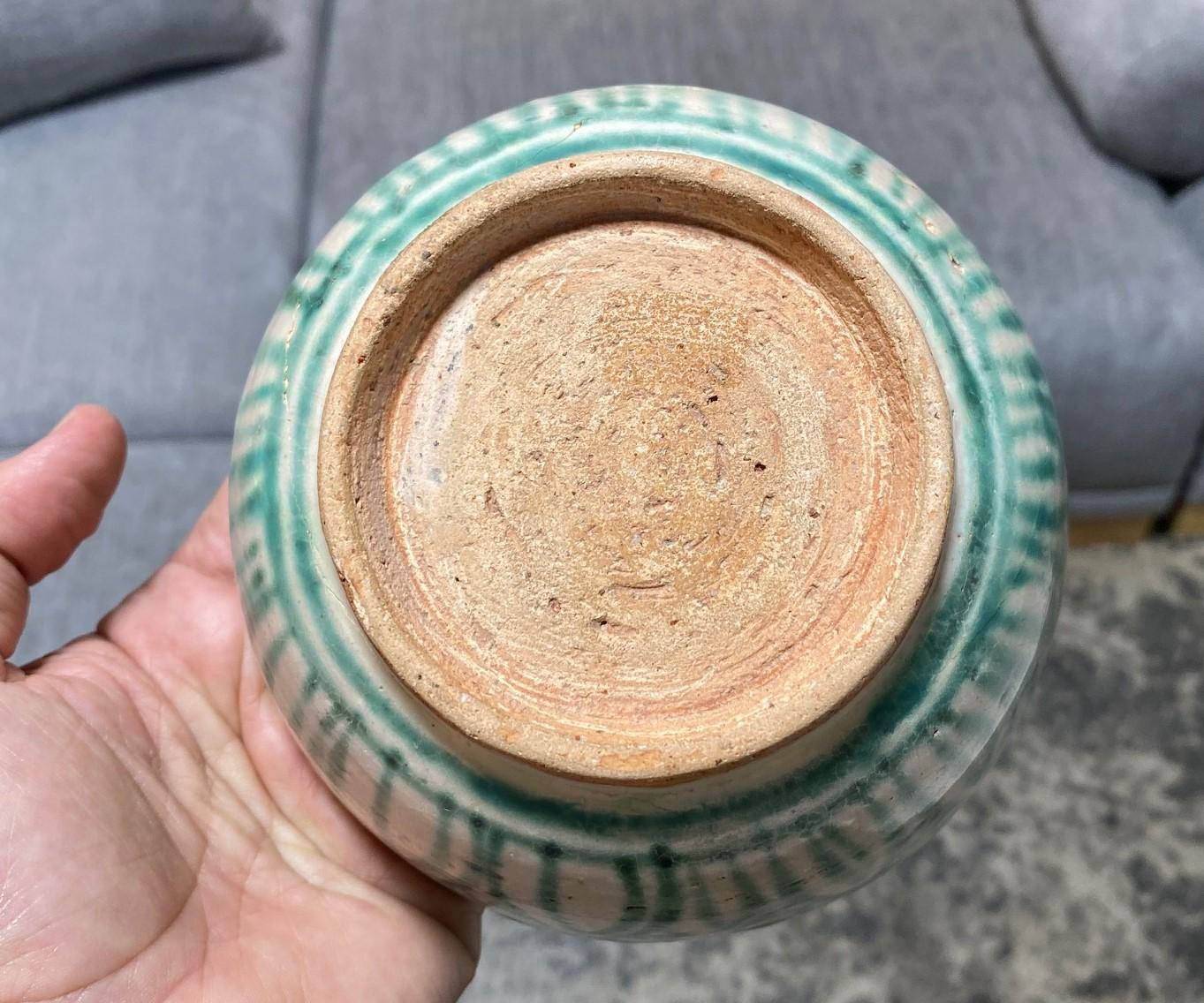 15th Century Antique Burma 'Myanmar' Burmese Green & White Pottery Ceramic Bowl For Sale 9