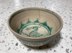 15th Century Antique Burma Myanmar Burmese Green White Pottery Ceramic Bird Bowl