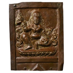 Placa de Deidad Repoussé de Cobre Antiguo del Siglo XV, Arte Tibetano