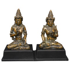 15th Century Antique Pair of Javanese Bronze Deities. Solid Cast