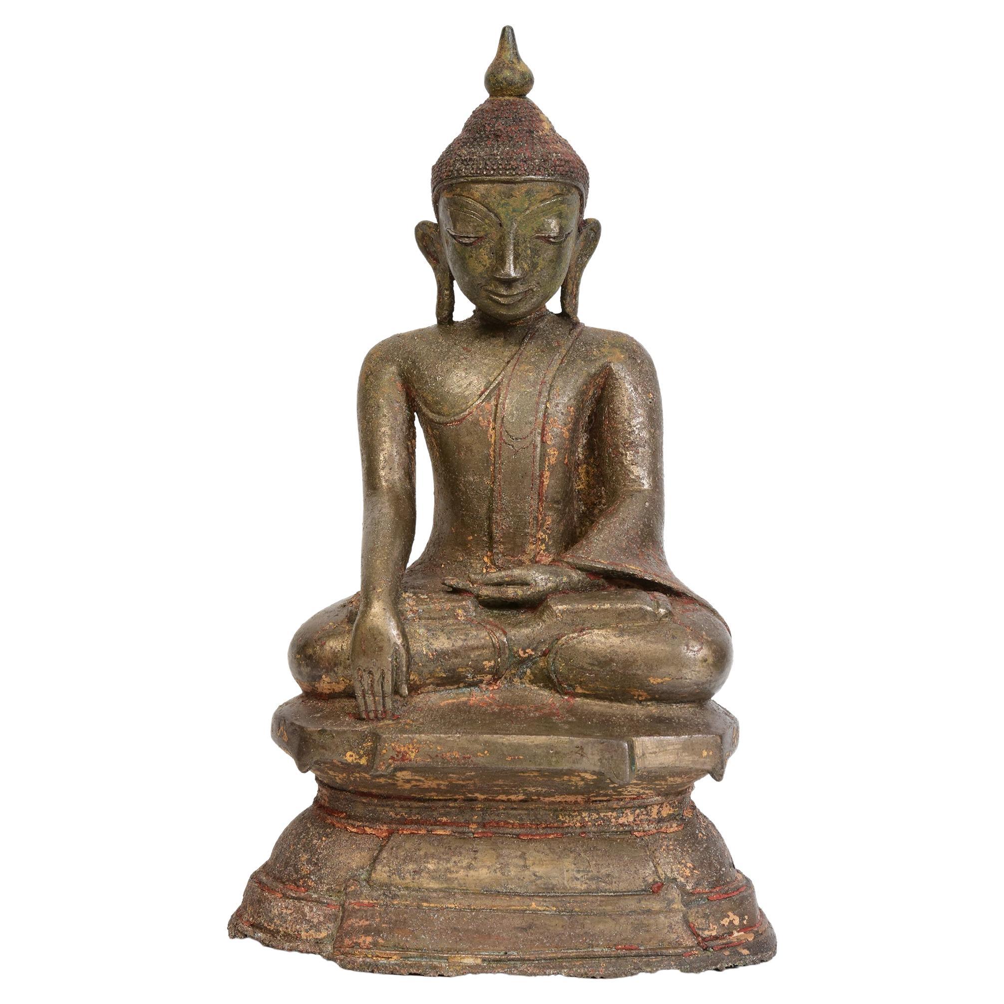 15th Century, Ava, Antique Burmese Bronze Seated Buddha
