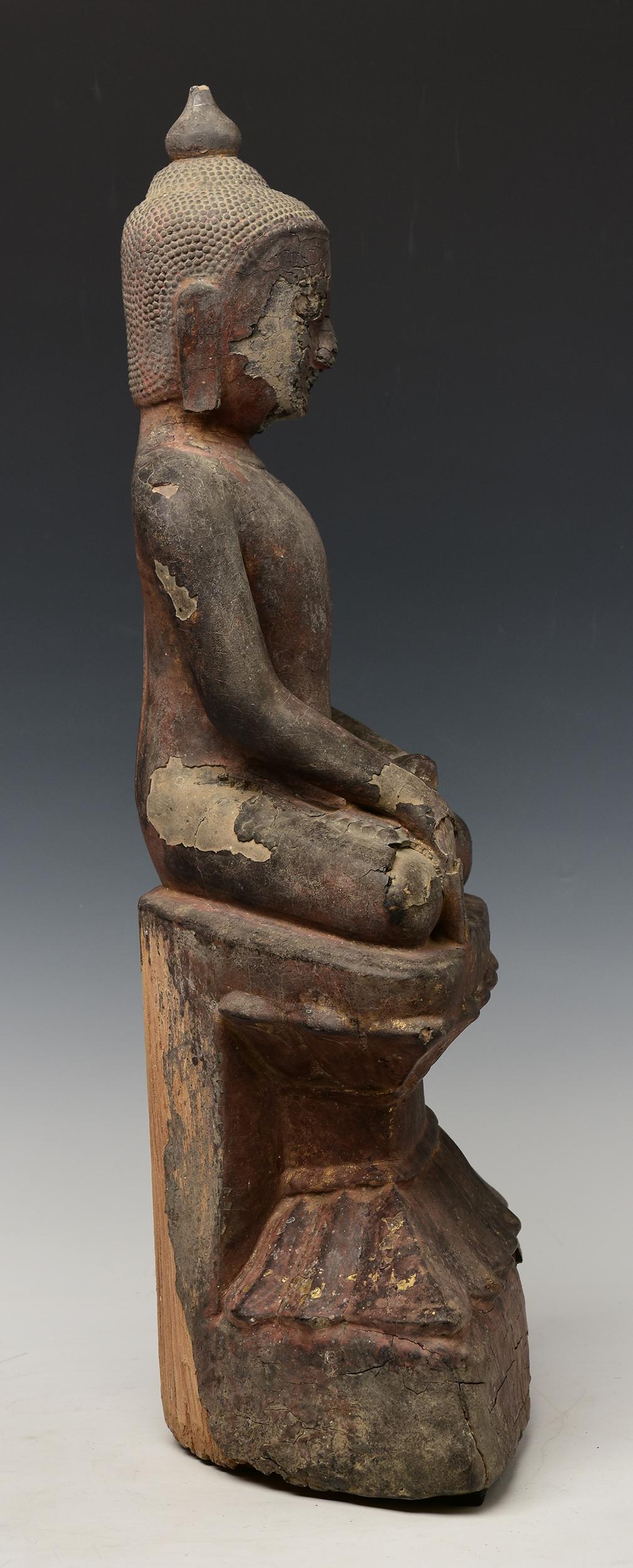 15th Century, Ava, Antique Burmese Wooden Seated Buddha For Sale 9