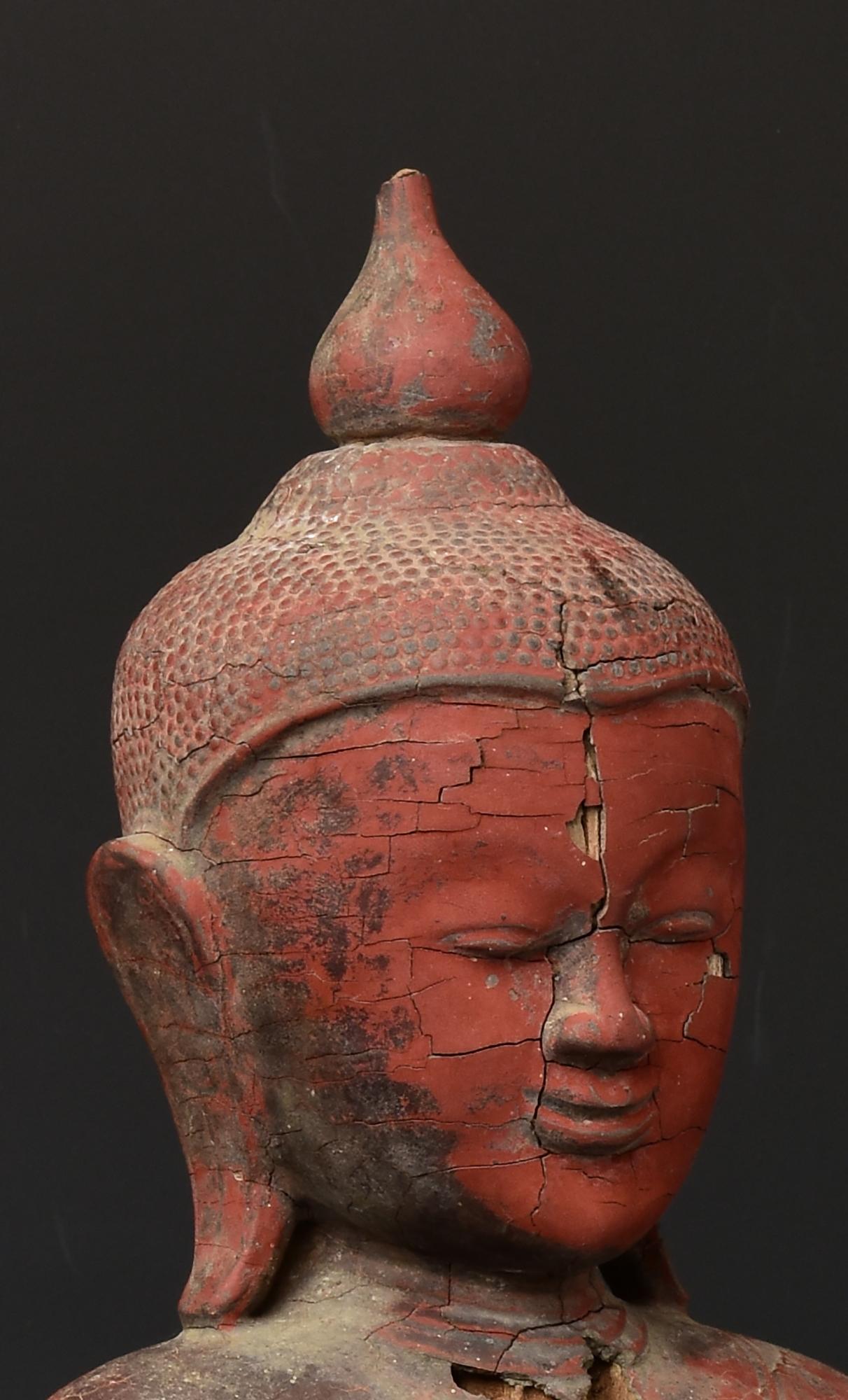 15th Century, Ava, Antique Burmese Wooden Seated Buddha For Sale 13