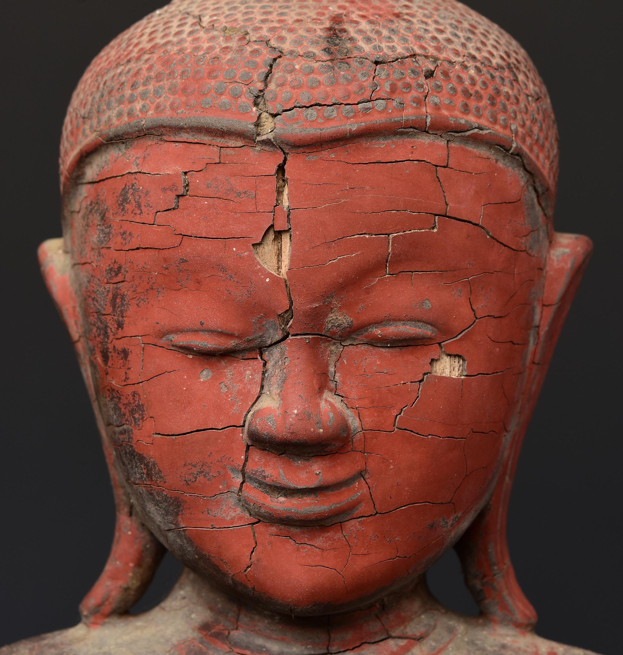 18th Century and Earlier 15th Century, Ava, Antique Burmese Wooden Seated Buddha For Sale