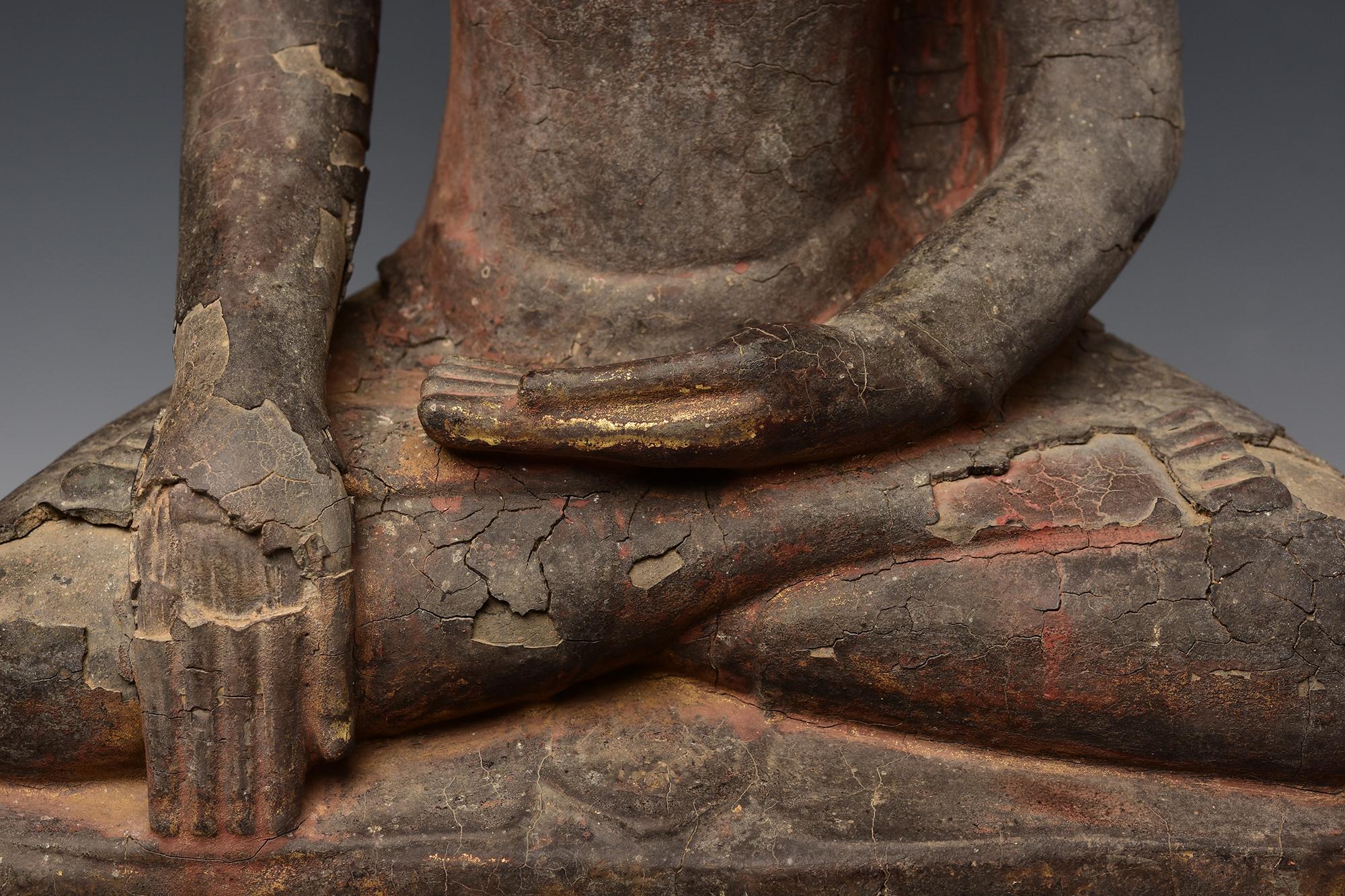 15th Century, Ava, Antique Burmese Wooden Seated Buddha For Sale 1