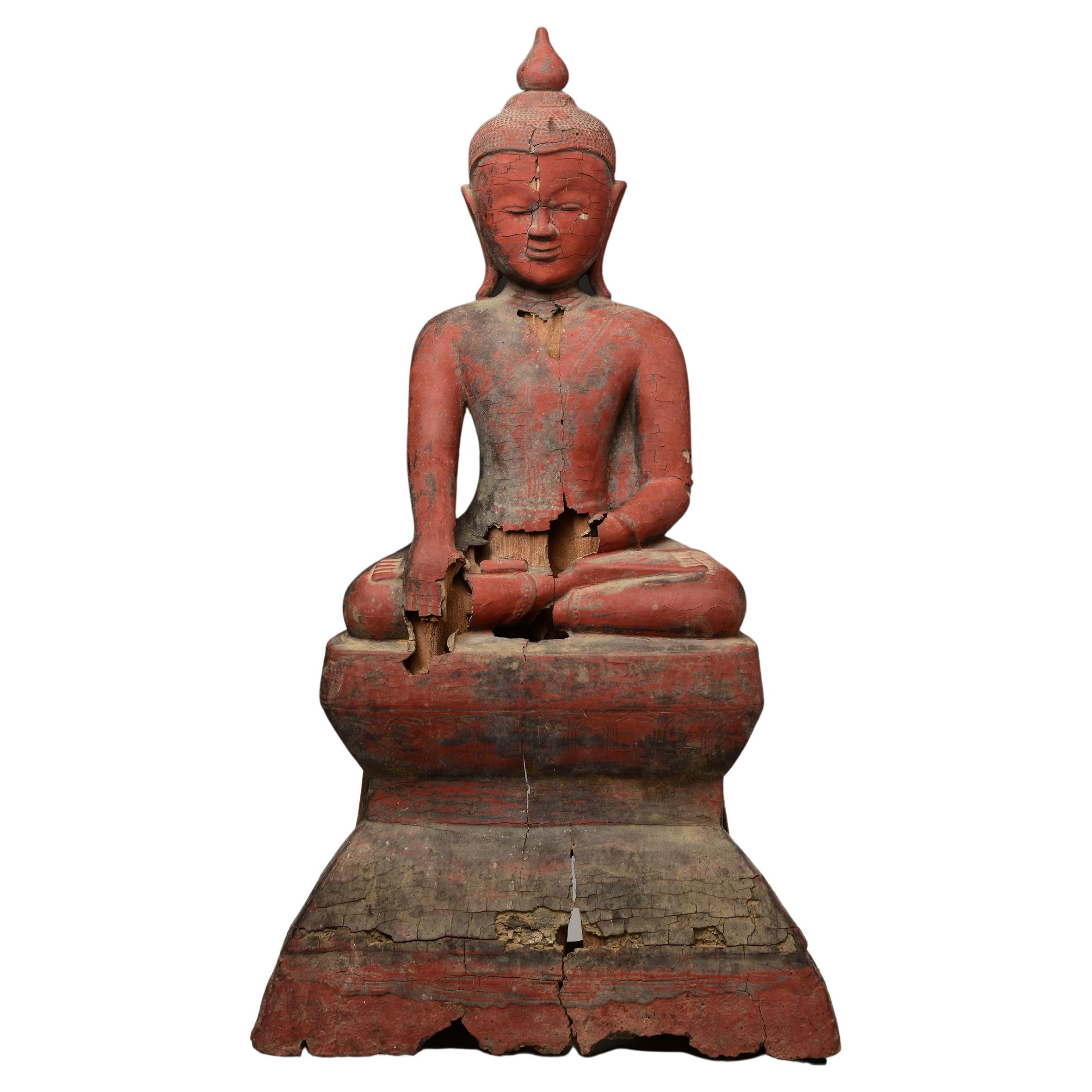 15th Century, Ava, Antique Burmese Wooden Seated Buddha