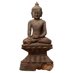 Bouddha assis en bois birman ancien Ava du 15ème siècle