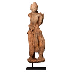 15th Century, Ava, Antique Burmese Wooden Standing Angel with Stand