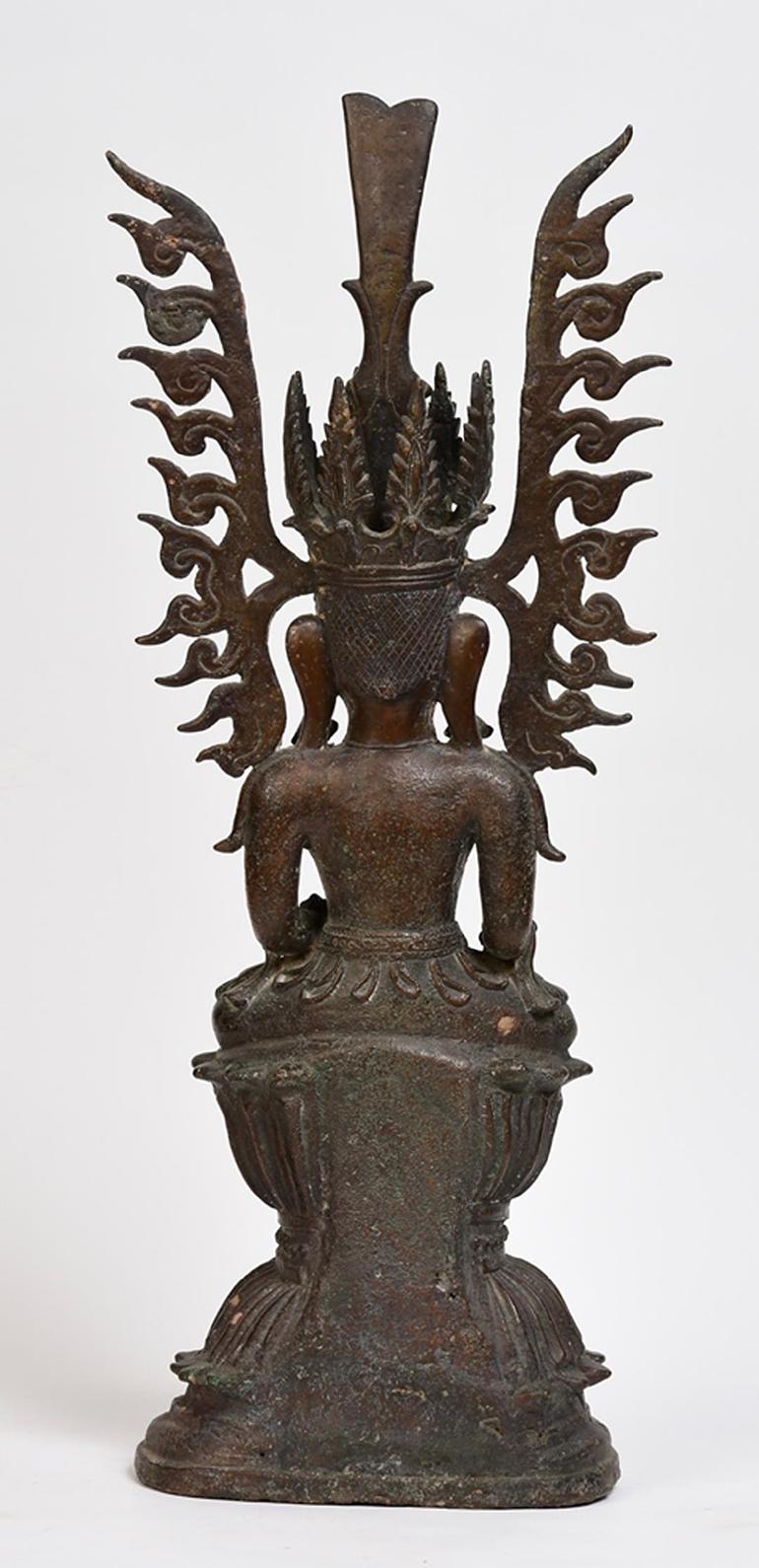 15th Century, Ava, Antique Burmese Bronze Seated Crowned Buddha 5