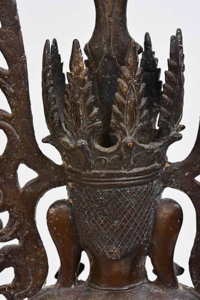 15th Century, Ava, Antique Burmese Bronze Seated Crowned Buddha 6