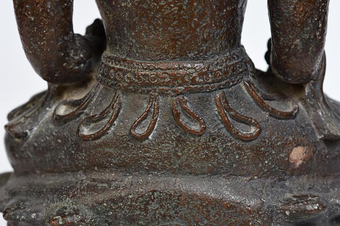 15th Century, Ava, Antique Burmese Bronze Seated Crowned Buddha 7