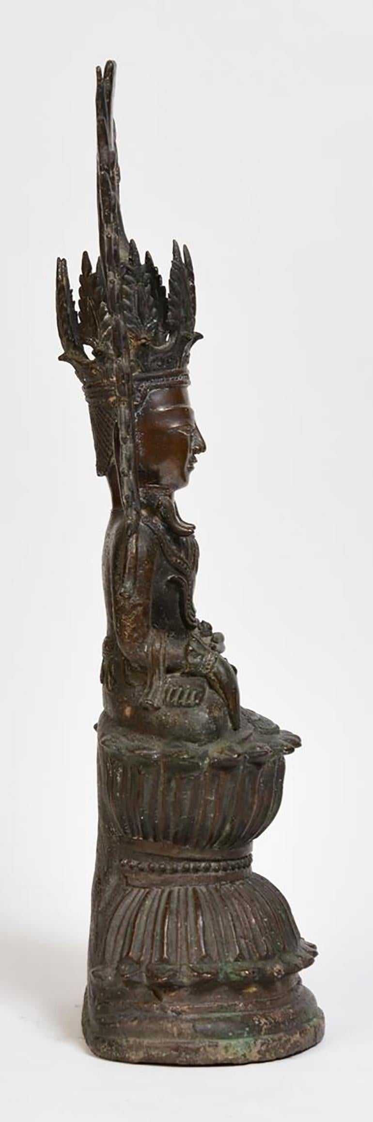 15th Century, Ava, Antique Burmese Bronze Seated Crowned Buddha 9
