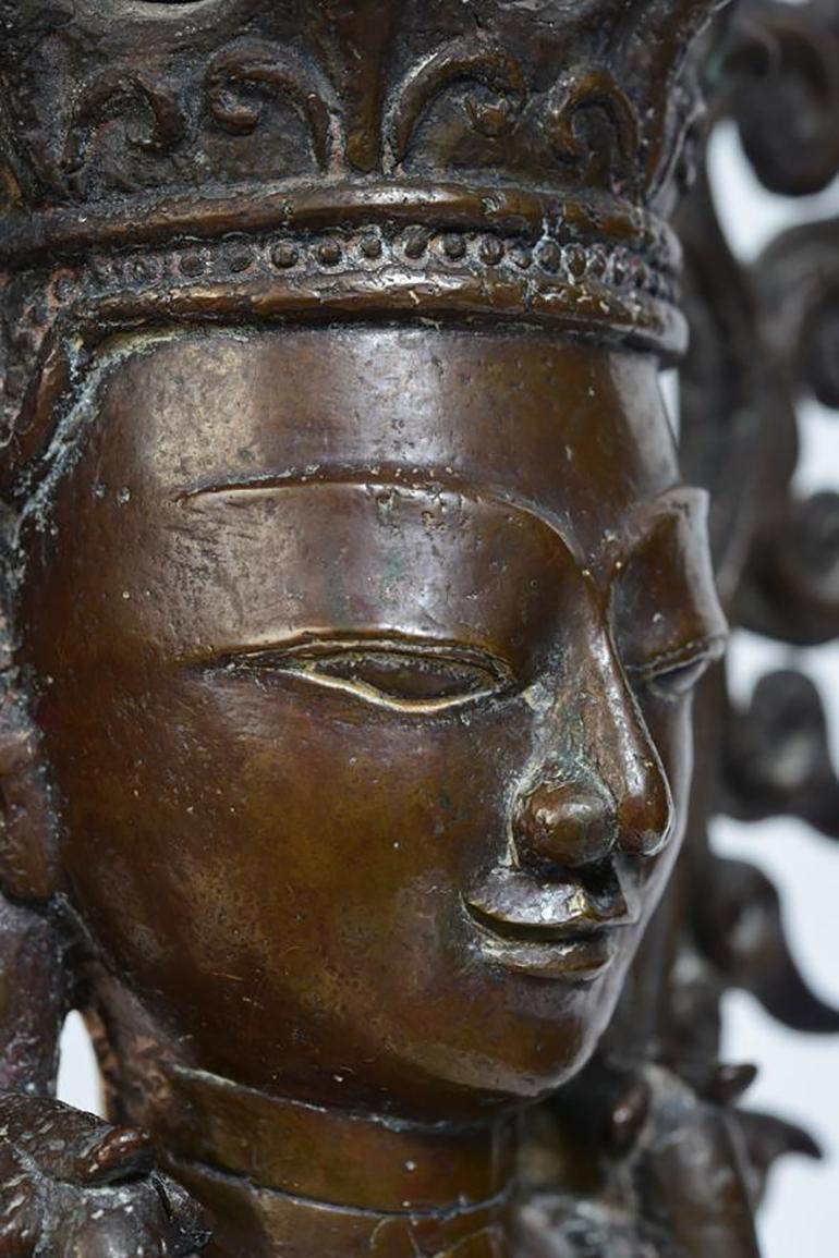 15th Century, Ava, Antique Burmese Bronze Seated Crowned Buddha 12