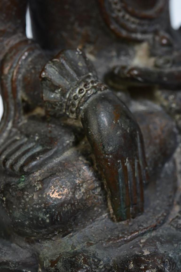 15th Century, Ava, Antique Burmese Bronze Seated Crowned Buddha 13