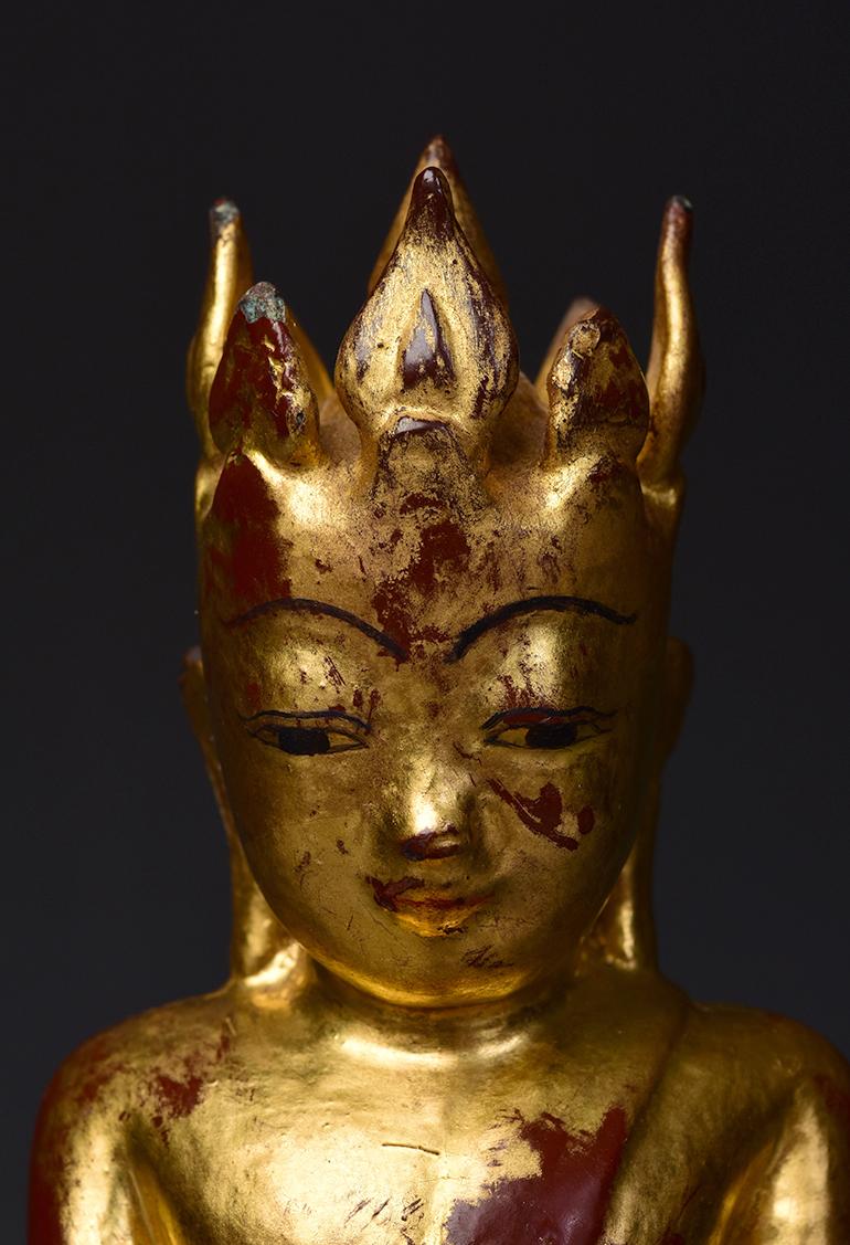 Hand-Carved 15th Century, Ava, Burmese Bronze Seated Crowned Buddha