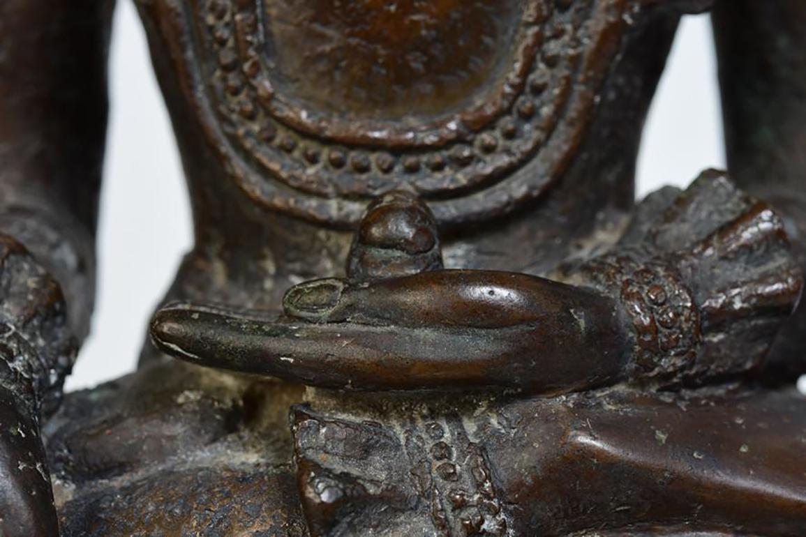 18th Century and Earlier 15th Century, Ava, Antique Burmese Bronze Seated Crowned Buddha