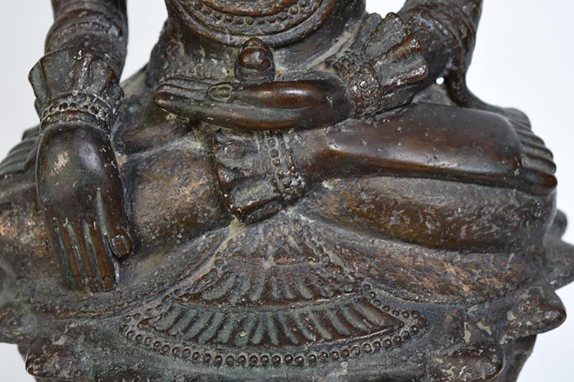 15th Century, Ava, Antique Burmese Bronze Seated Crowned Buddha 1