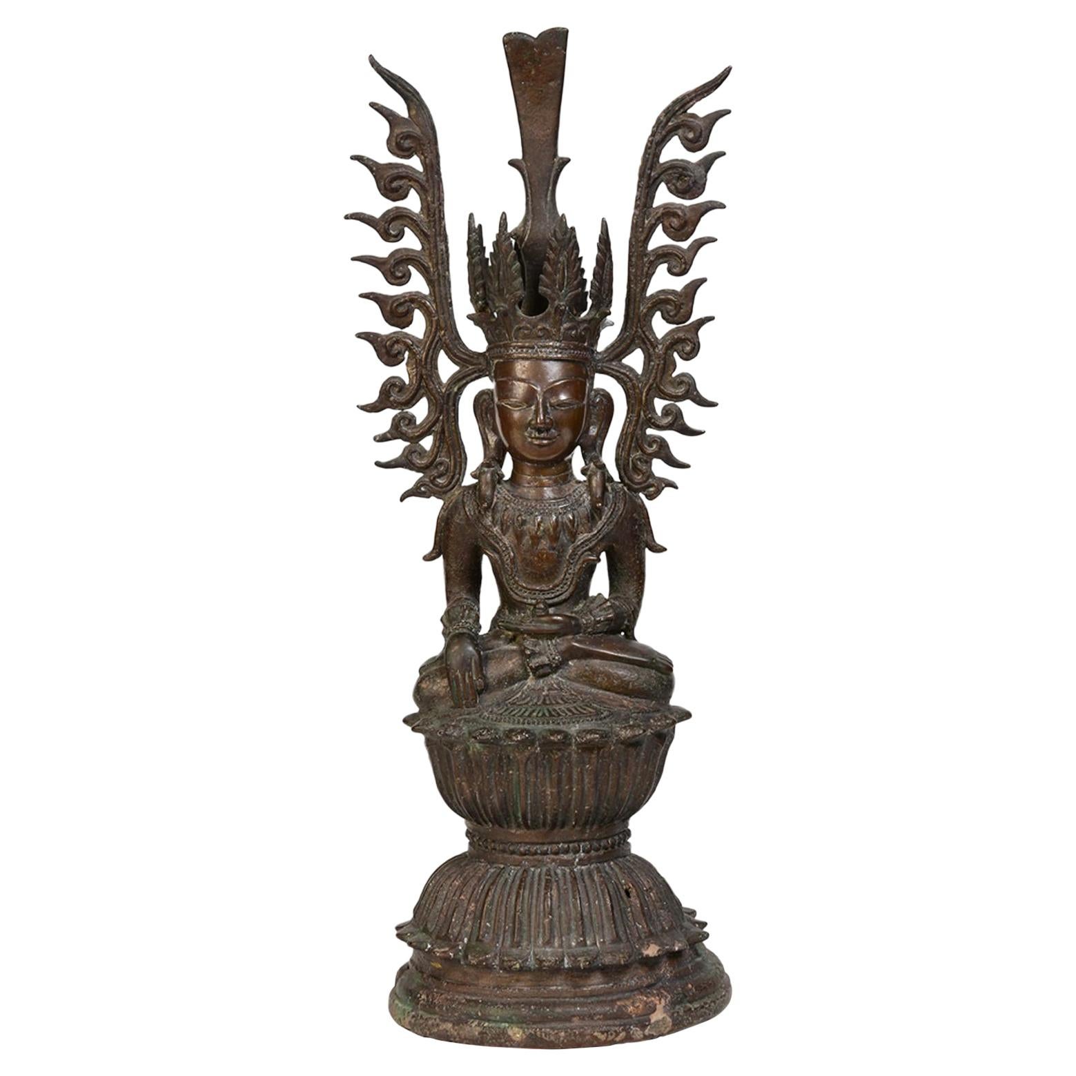 15th Century, Ava, Burmese Bronze Seated Crowned Buddha