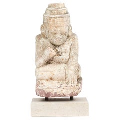 15th Century Burmese Sandstone Seated Monk Sculpture