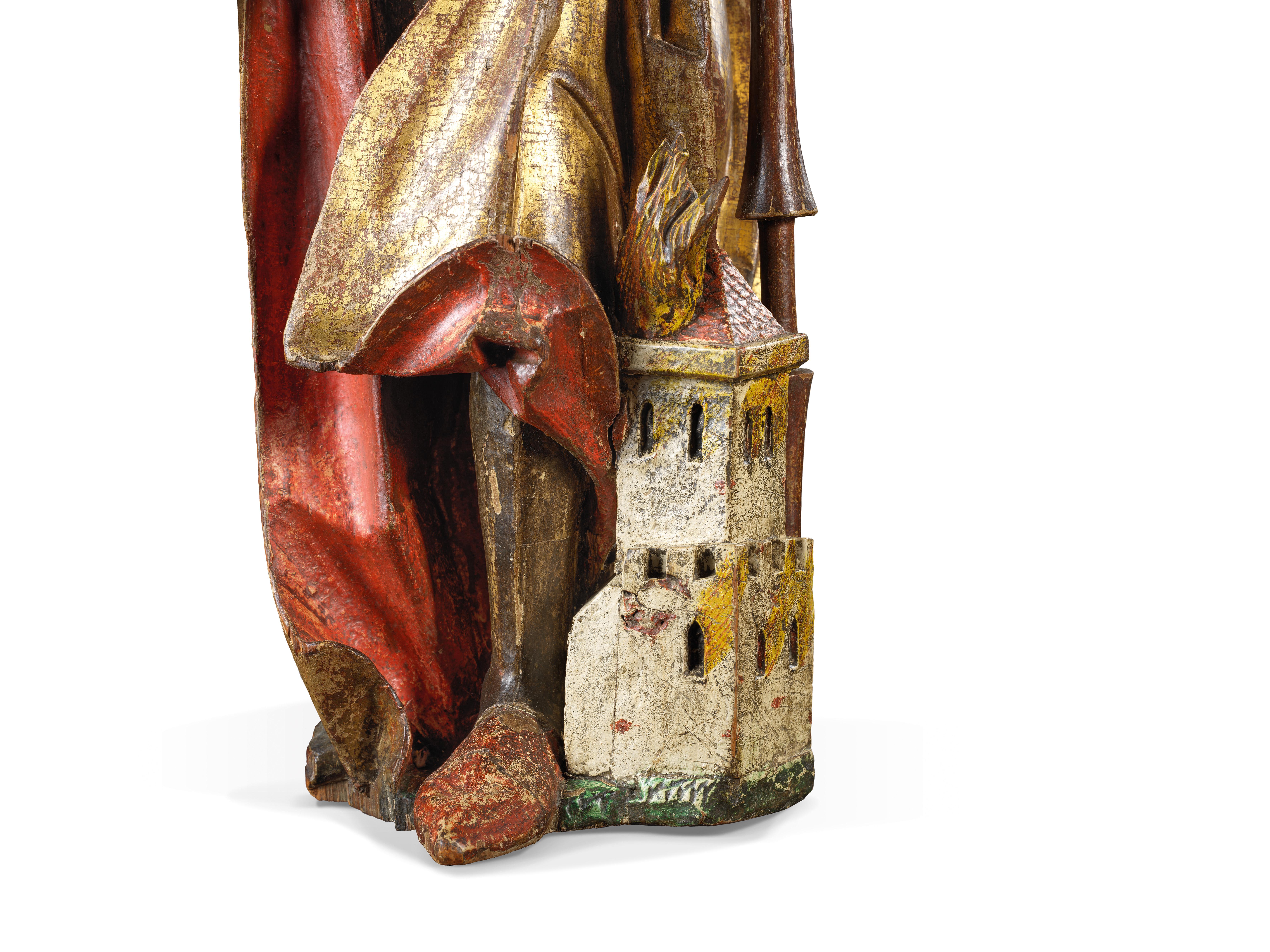 German 15th Century Carved Polychrome Wood Depicting Saint Florian, Swabia