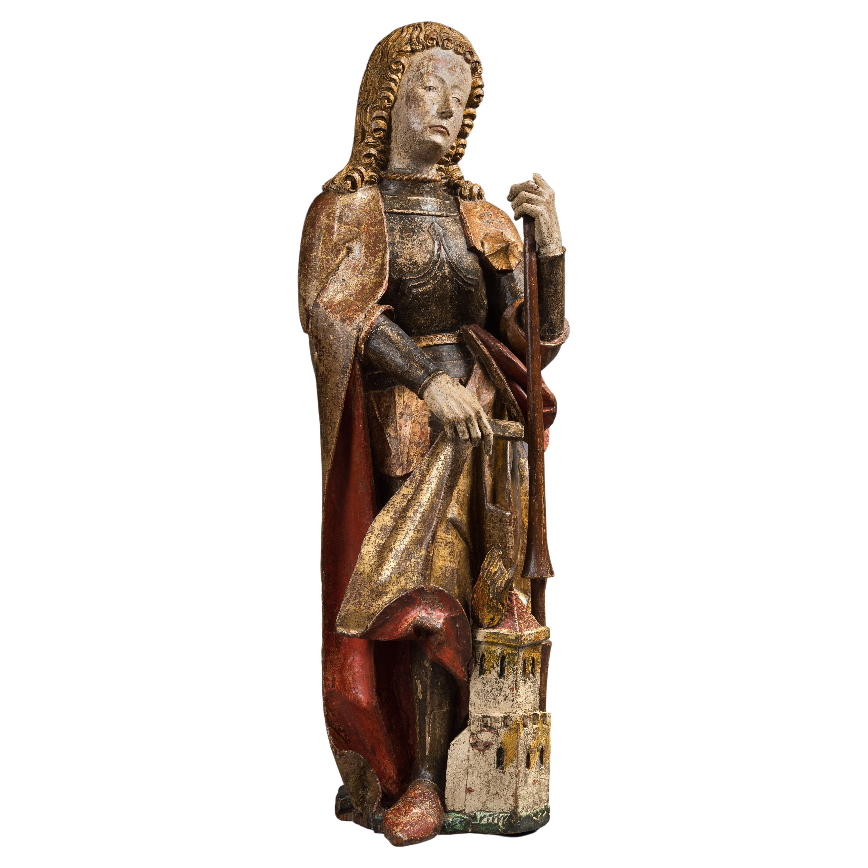 15th Century Carved Polychrome Wood Depicting Saint Florian, Swabia