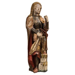 15th Century Carved Polychrome Wood Depicting Saint Florian, Swabia
