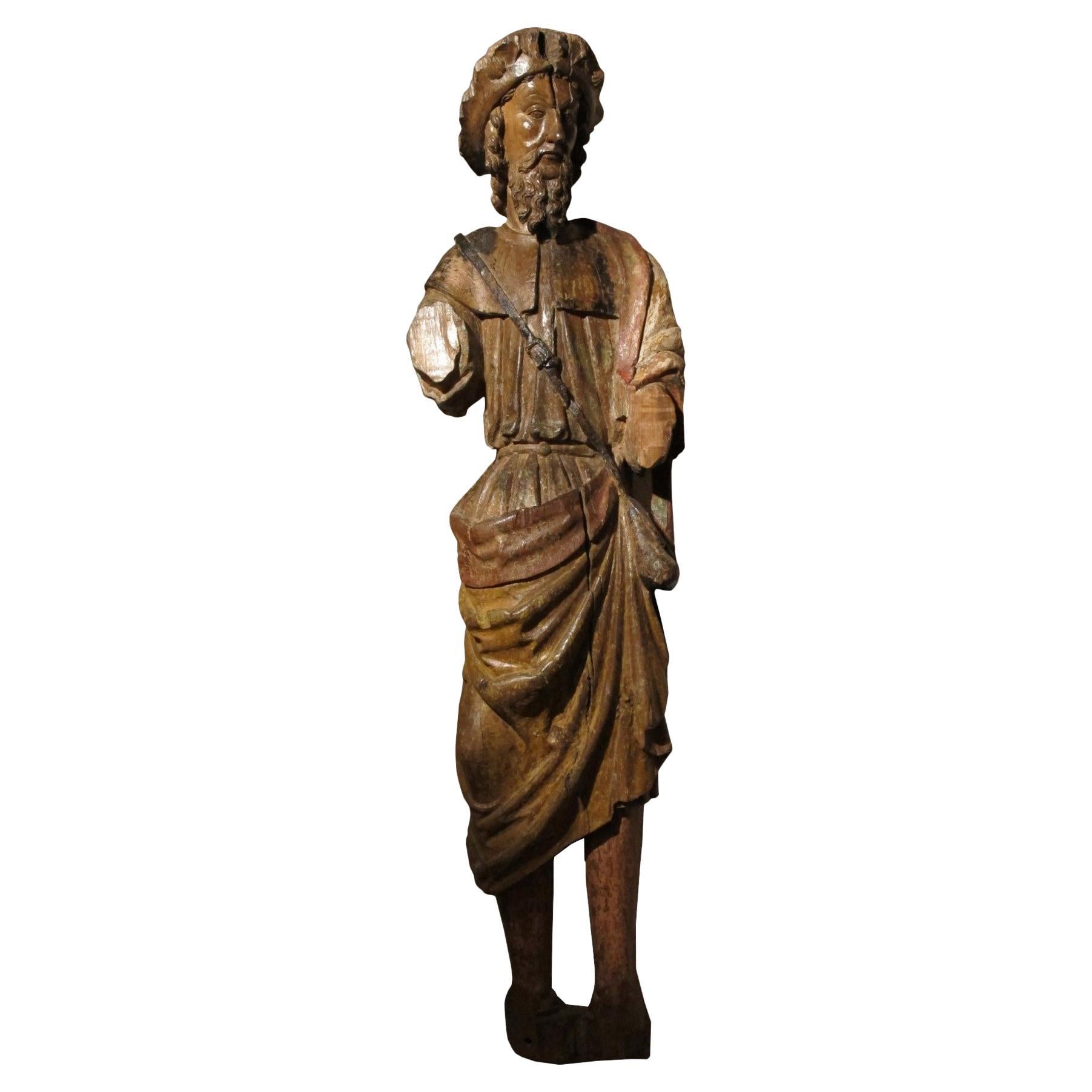 Bois sculpté du 15ème siècle représentant Saint Jacques en vente