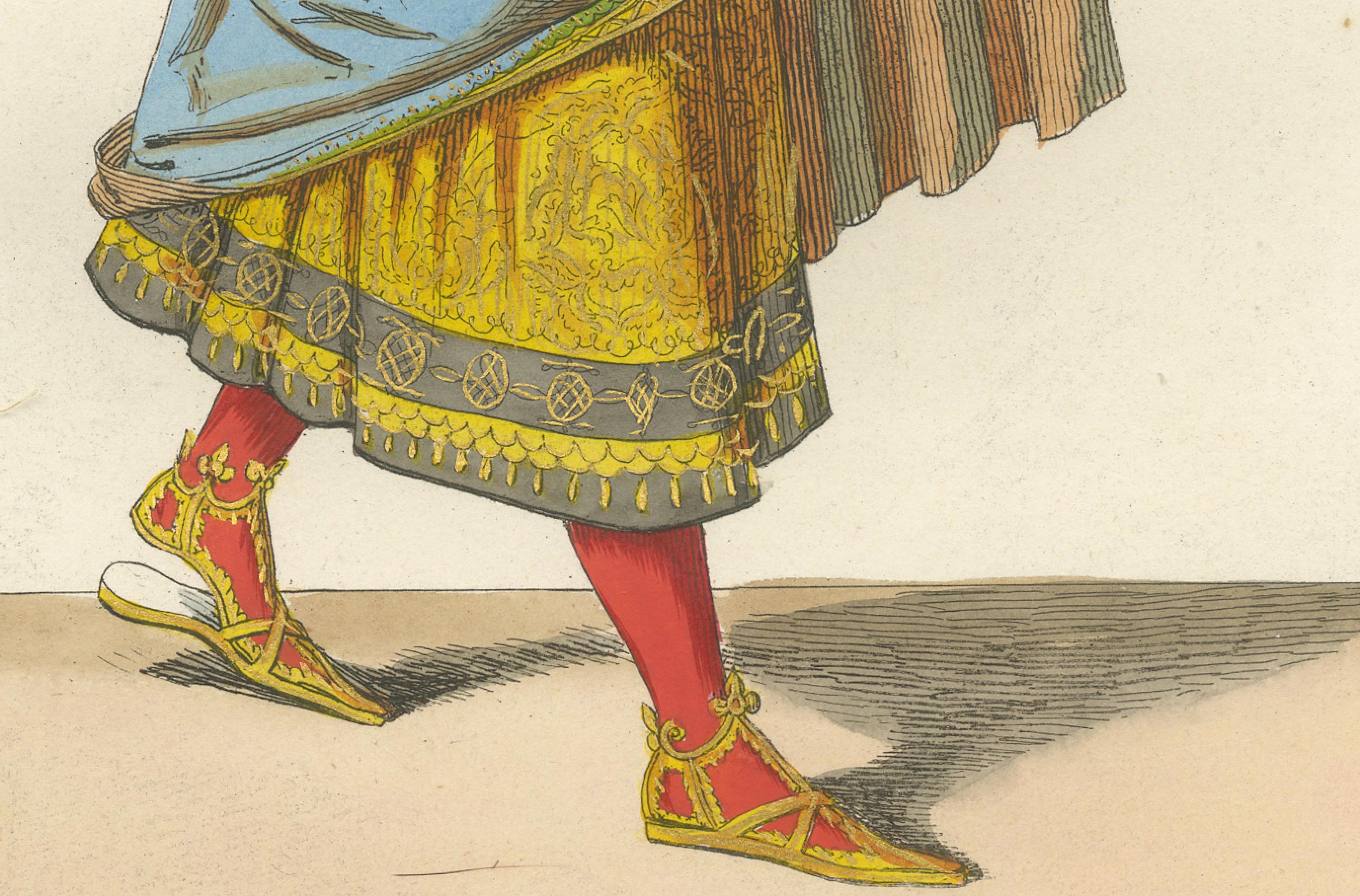 Trajes del siglo XV - Grabado antiguo de figuras nobles, publicado en 1845 en venta 1