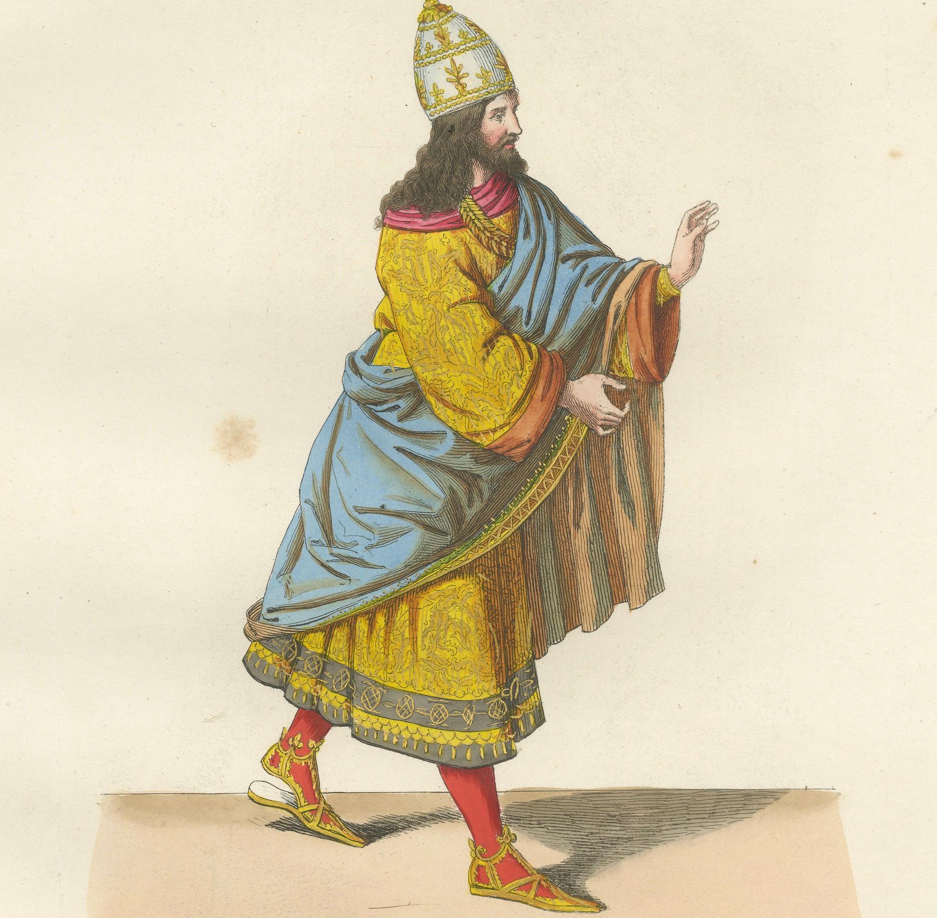 Trajes del siglo XV - Grabado antiguo de figuras nobles, publicado en 1845 en venta 3