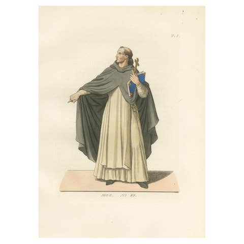 15th Century Dominican Friar – Antique Costume Print, Published 1845