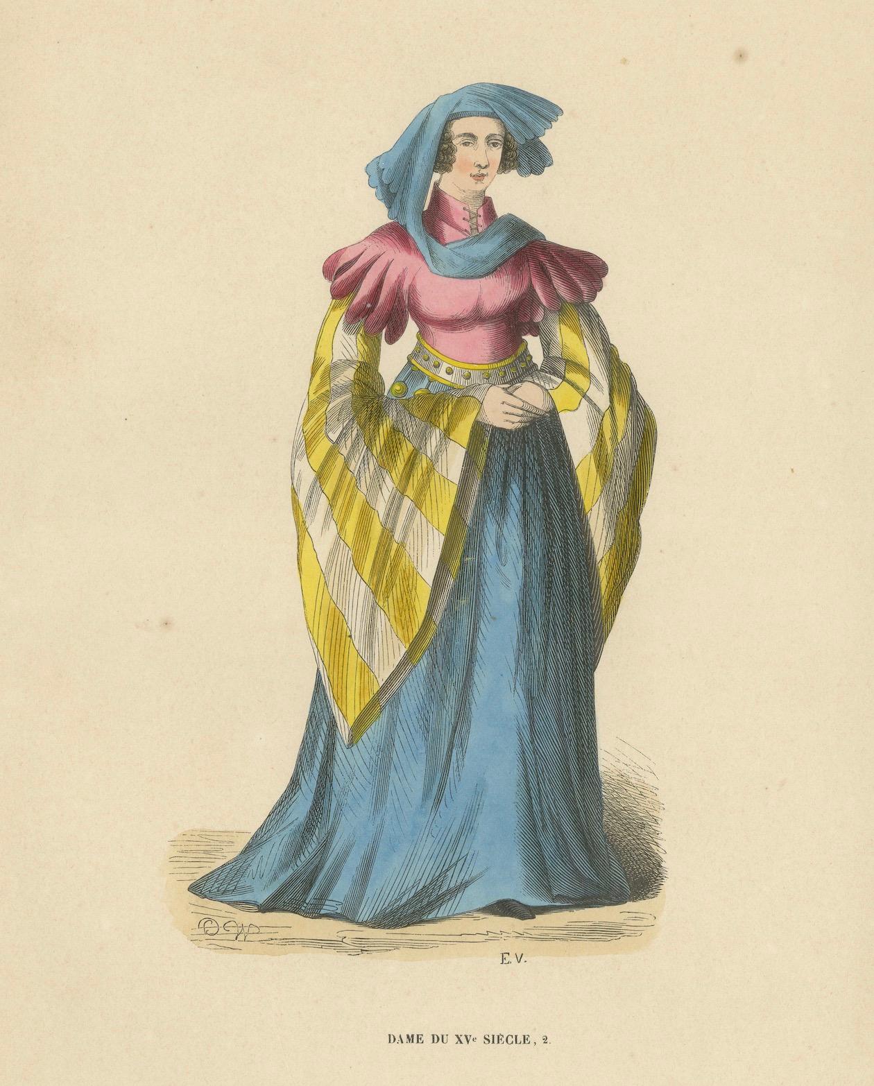 Milieu du XIXe siècle L'Elegance du XVe siècle : Dame de la Cour, gravée et publiée en 1847 en vente