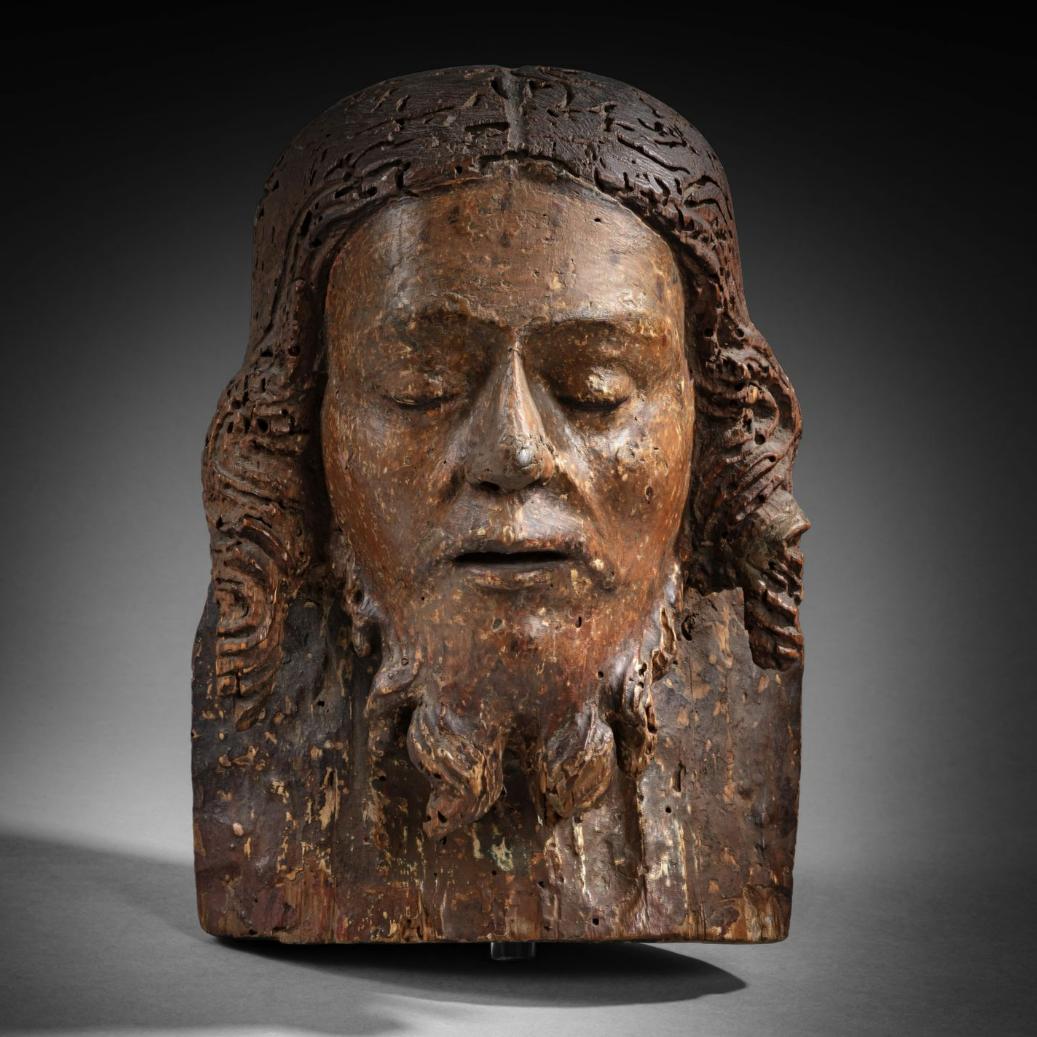 Rinascimento Testa di Cristo scolpita in legno di Florentine del XV secolo in vendita