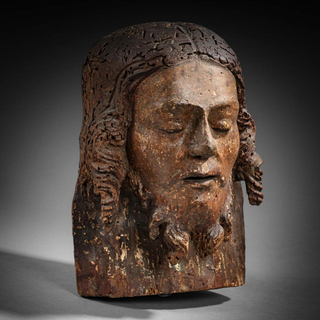 Italiano Testa di Cristo scolpita in legno di Florentine del XV secolo in vendita