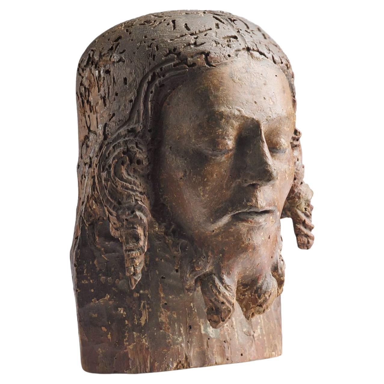 Cabeza de Cristo esculpida en madera florentina del siglo XV