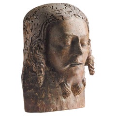 15th century Florentine Sculpted Wooden Head of Christ