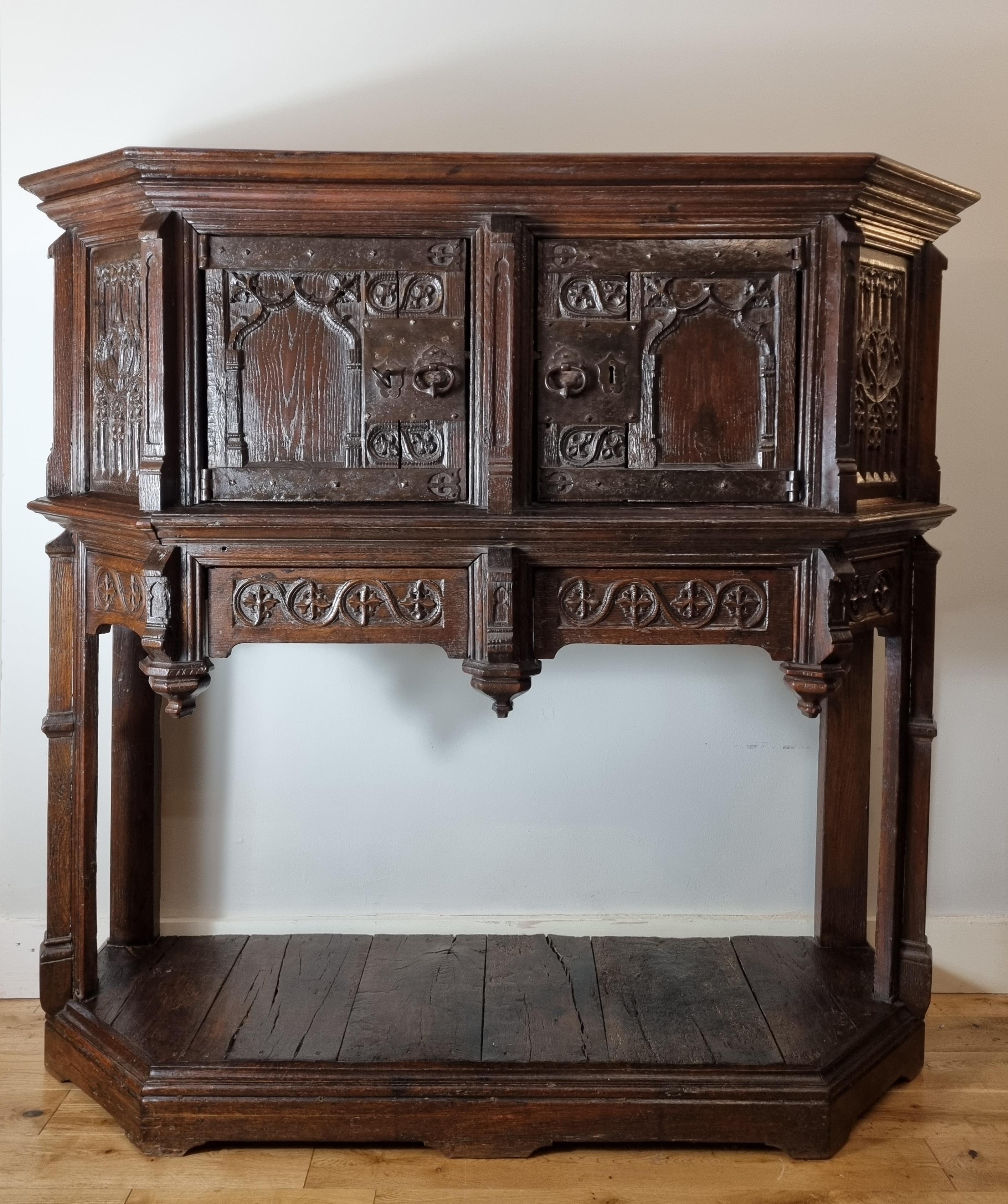 Gothic Oak Dressoir: 1460 - 1500 , 

France - Flandres

This exquisite Gothic oak dressoir dates back to the 15th century. This remarkable piece is a rare survivor from the Haute époque period and holds historical significance.

The dressoir