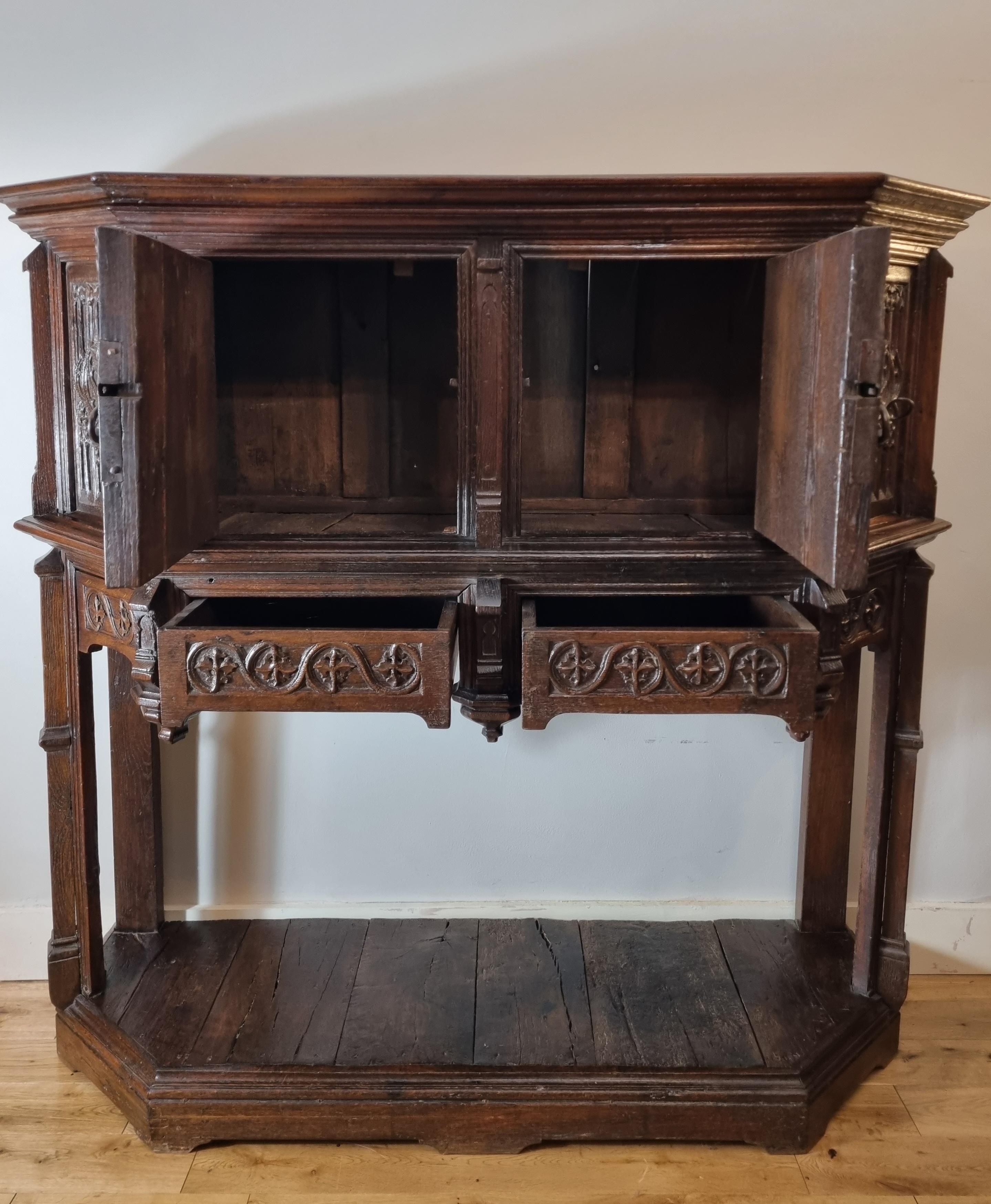 Carved 15th Century French Gothic Oak Cupboard / Dressoir For Sale