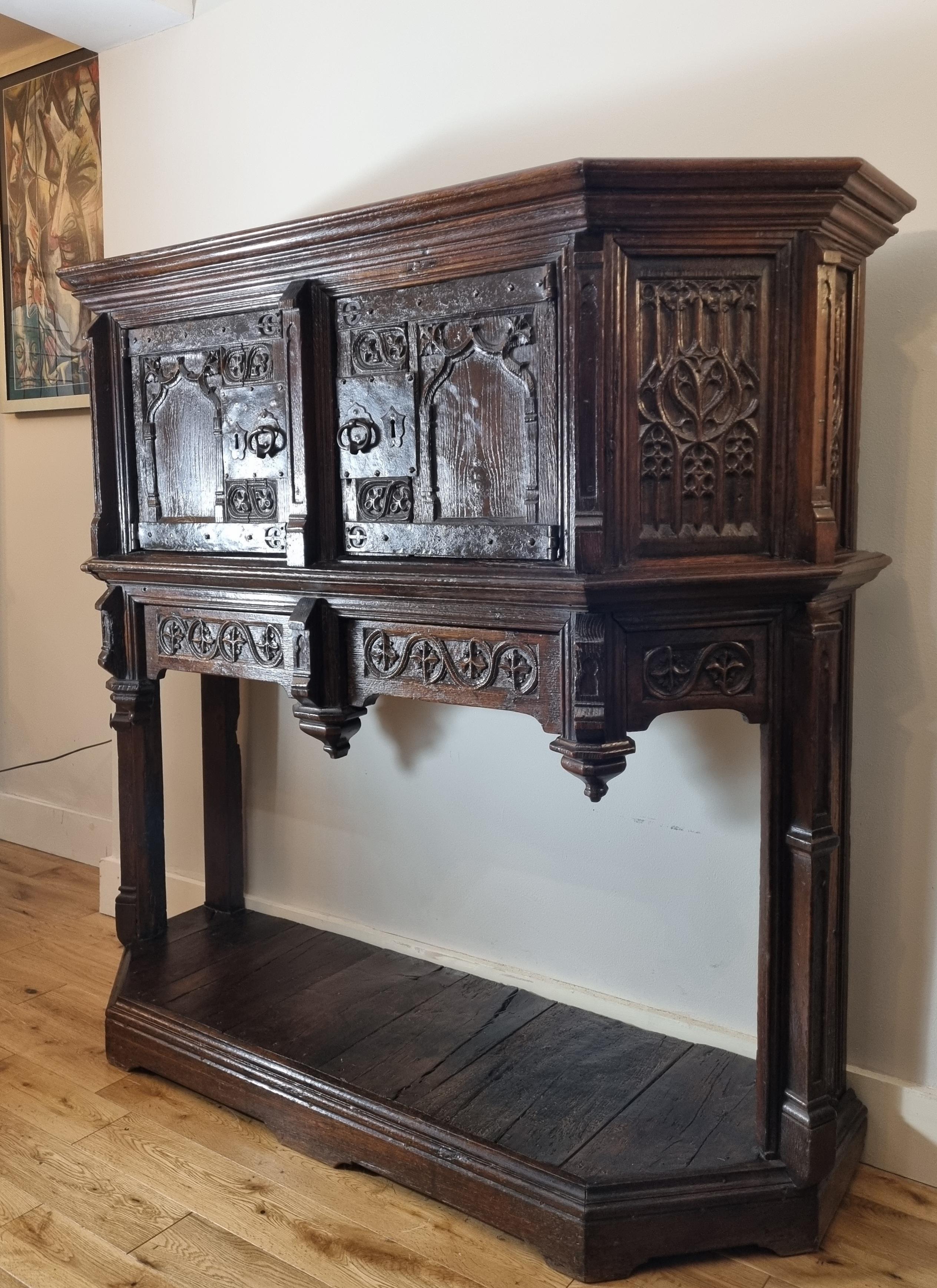 18th Century and Earlier 15th Century French Gothic Oak Cupboard / Dressoir For Sale