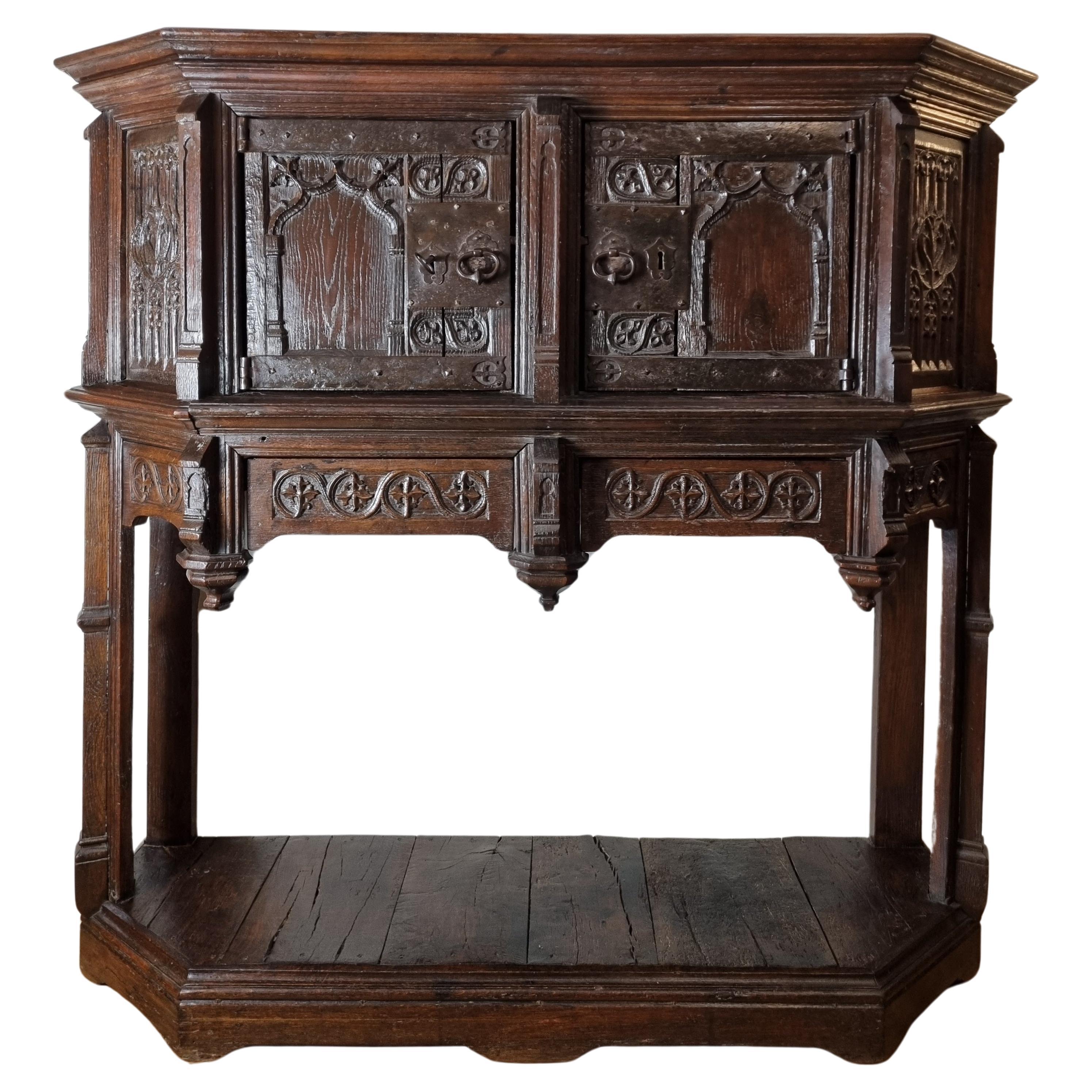 15th Century French Gothic Oak Cupboard / Dressoir For Sale