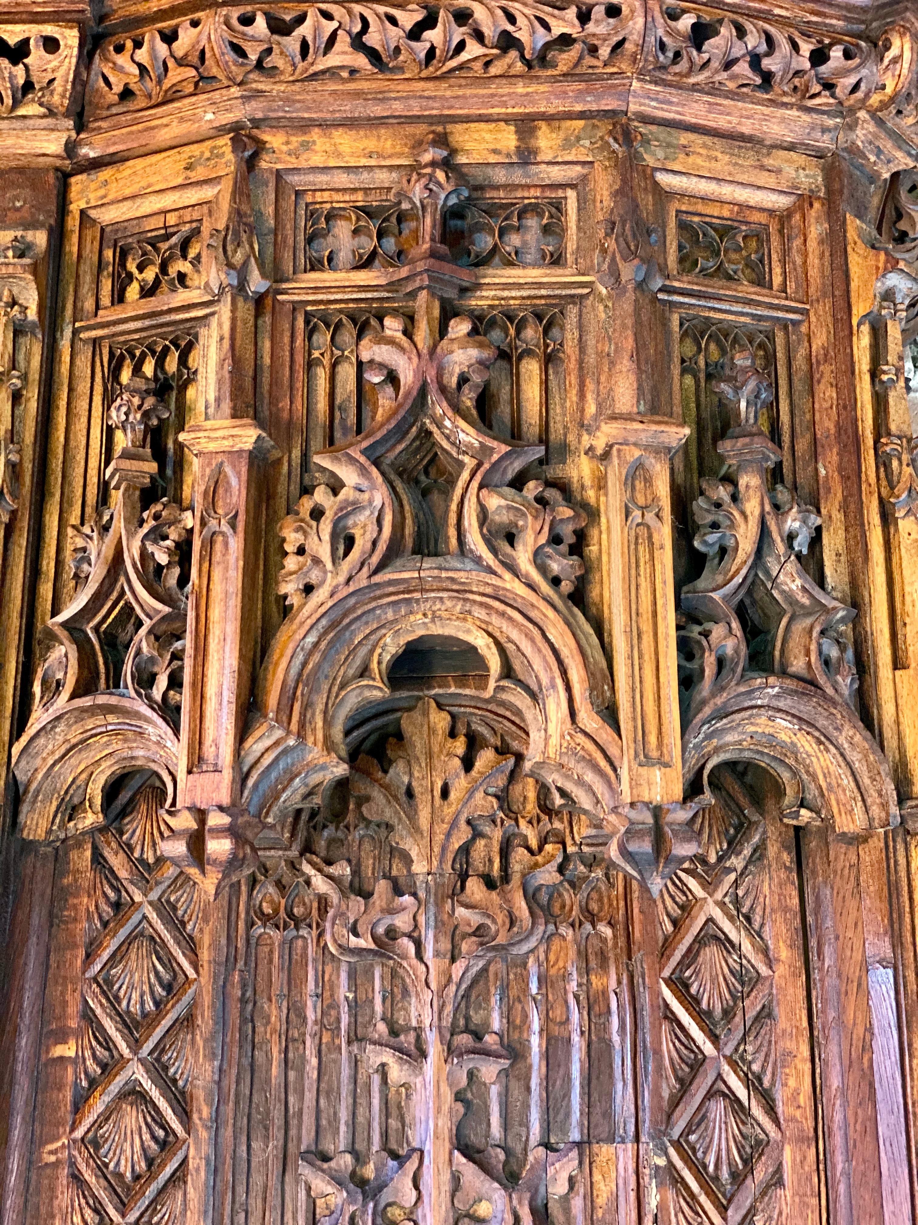 15th Century French Style Gothic Revival Oak Cupboard Heavily Carved, circa 1850 3