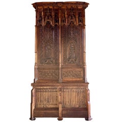 15th Century French Style Gothic Revival Oak Cupboard Heavily Carved, circa 1850
