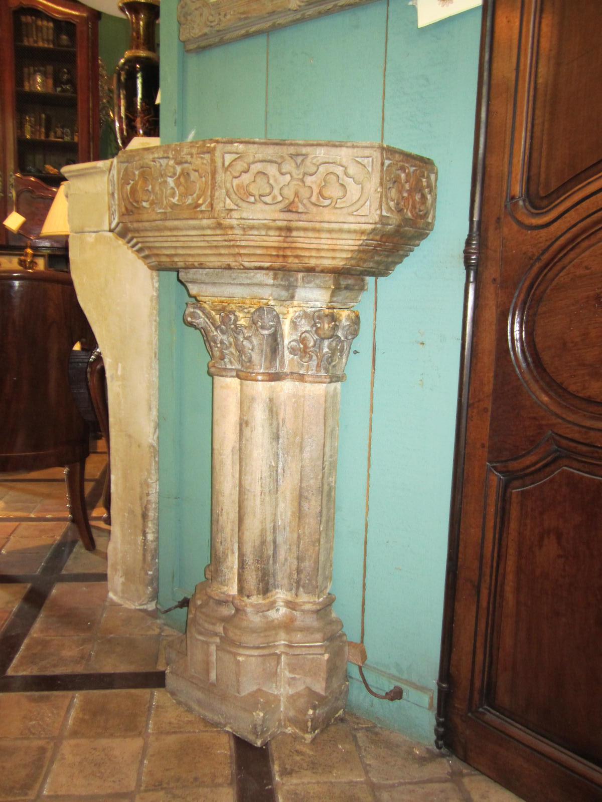 15th C. Gothic Limestone Benitier Fountain Basin Candle Holder Sink Antiques LA 9