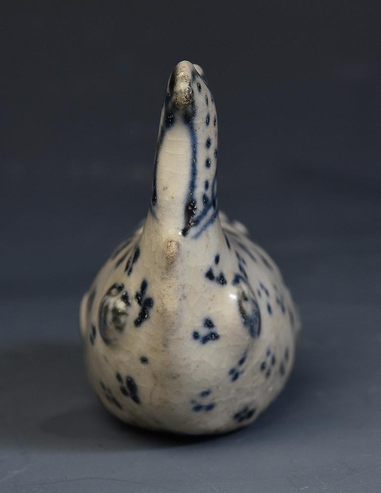 Hand-Painted 15th Century, Hoi an, Vietnamese Blue and White Ceramic Fish Ink Holder For Sale