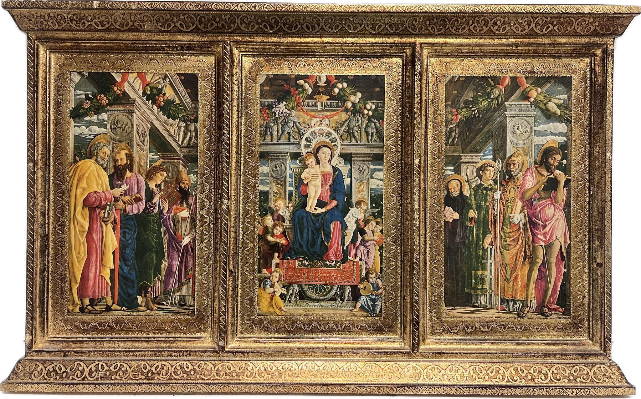 15th Century Italian Renaissance Figurative Print - The Virgin Enthroned Surrounded by Saints Italian Trip-tych Renaissance frame