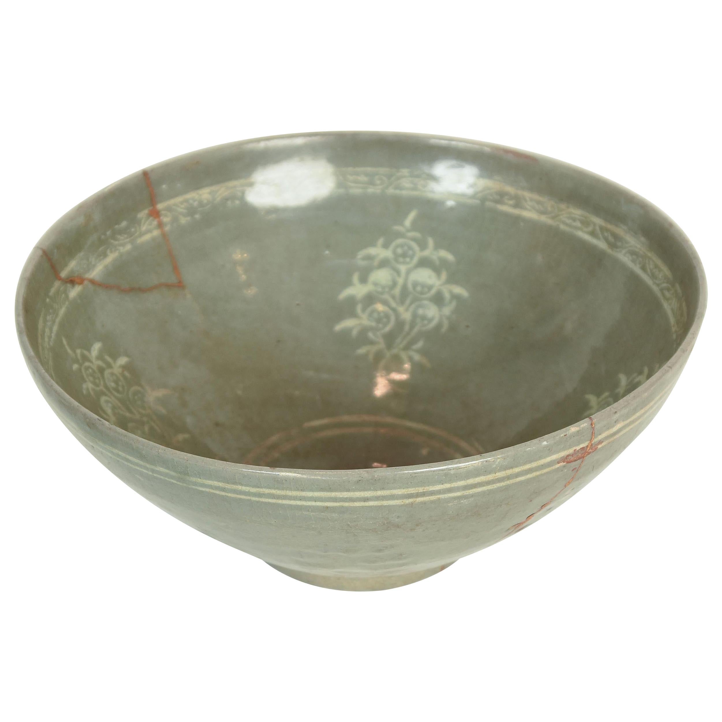 15th Century Korean Celadon Tea Bowl with Kintsugi Repair
